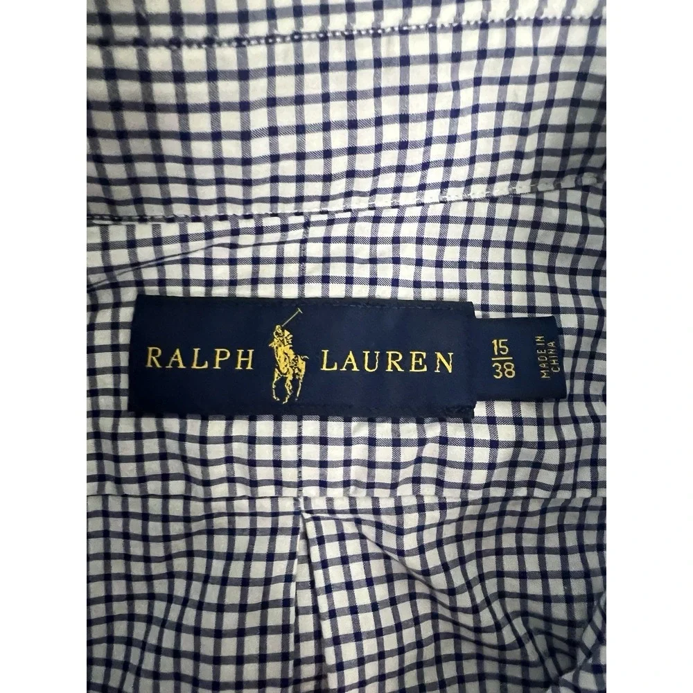 Polo Ralph Lauren Mens Shirt 15 38 Blue White Check Button Up Long Sleeve